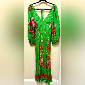 FARM Rio Green Floral Long Sleeve Dress